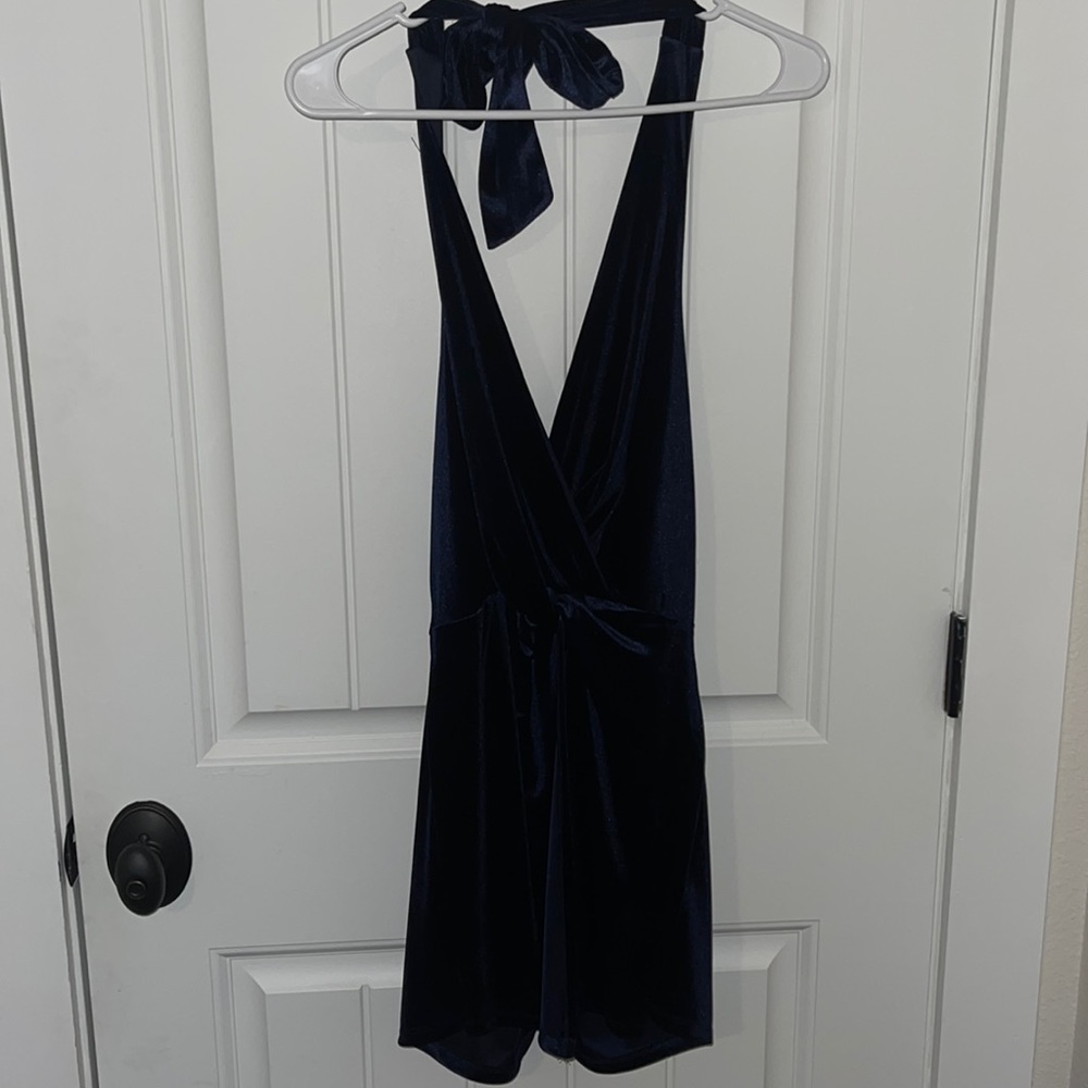 Velvet navy blue romper